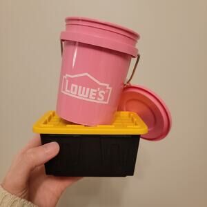 Lowes Black/Yellow Teeny Tiny Tote with PINK Mini Teeny Tiny Lowe’s Bucket w/lid
